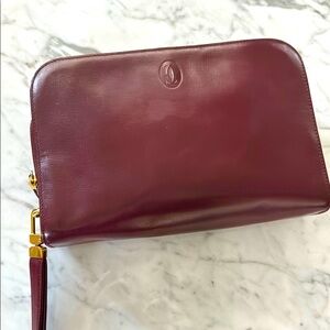 Cartier Red Leather Large Thick Wristlet with Gold hardware. Clean inside.